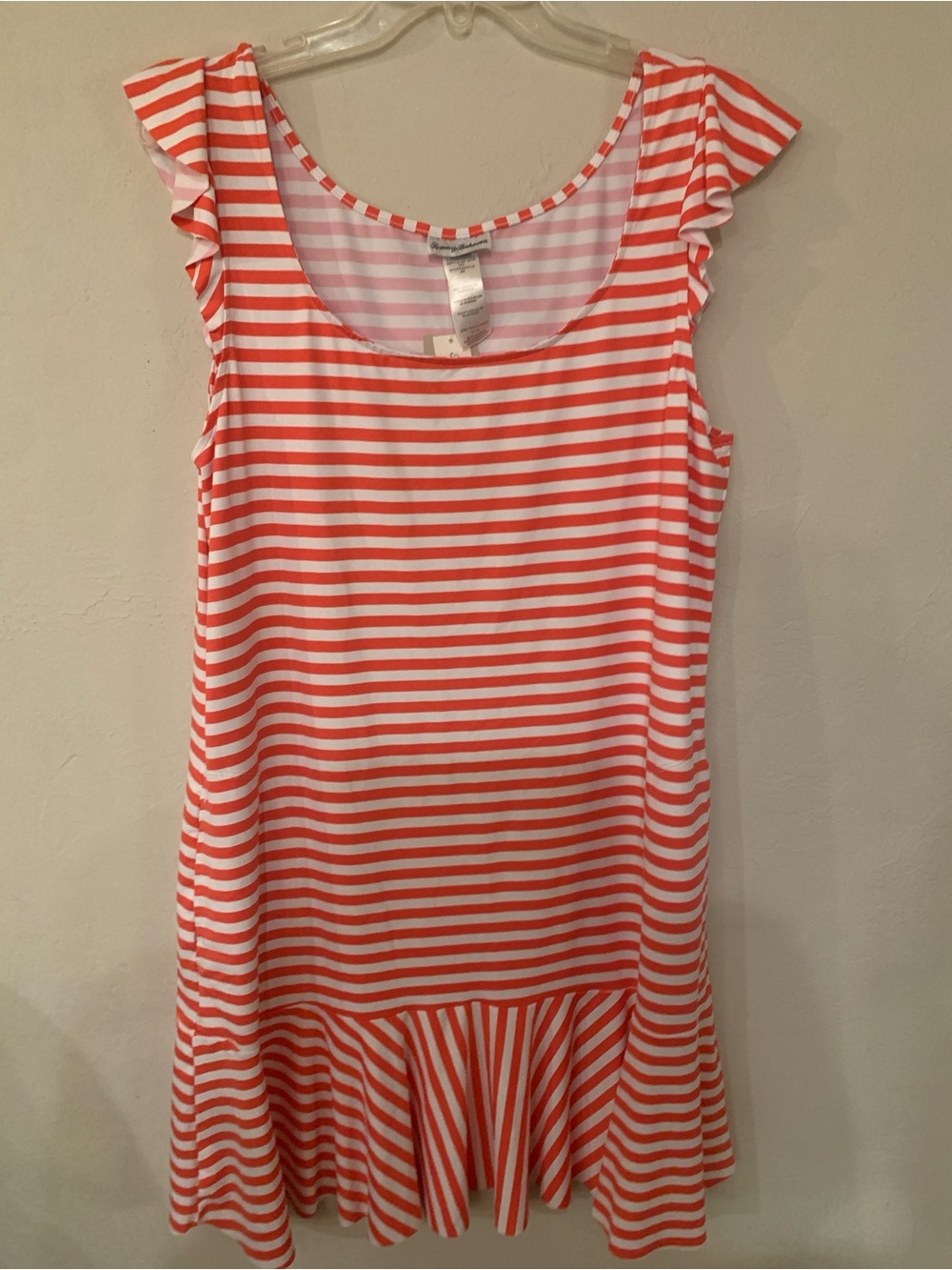 Tommy Bahama Coral White Striped Ruffle-Hem Breaker Bay Flounce Spa Dress XL NWT